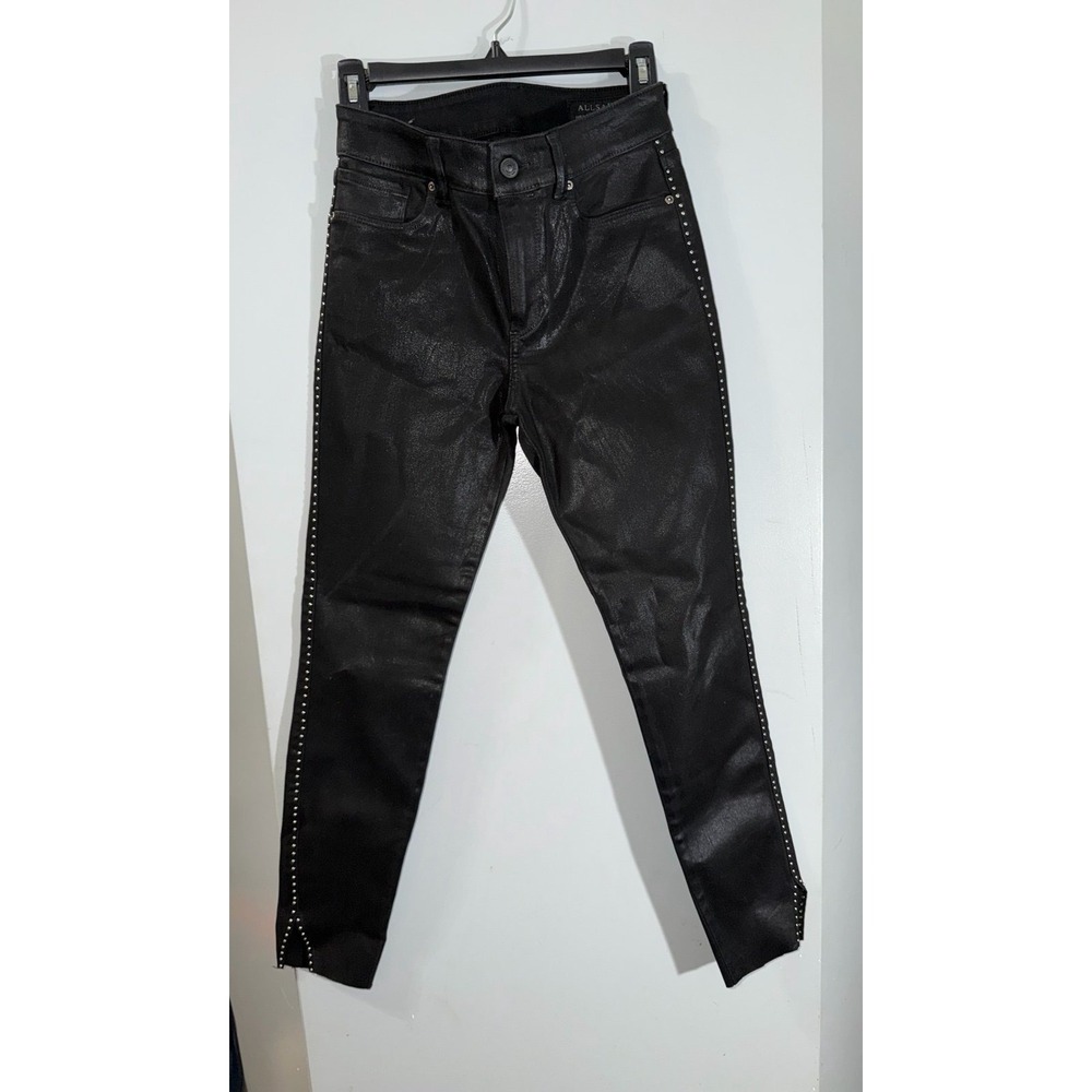 All Saints Miller mini stud jeans black w/gold studs size 26 women's